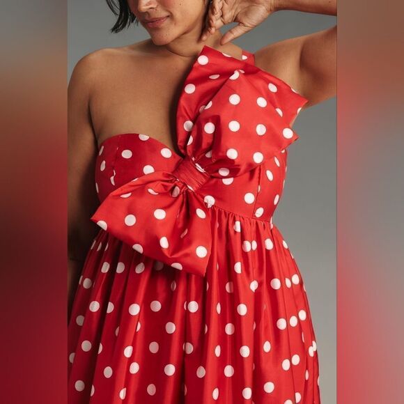 Anthropologie Atsu Sally Bow Midi Dress In Red Motif Size Small NWT - Picture 6 of 10